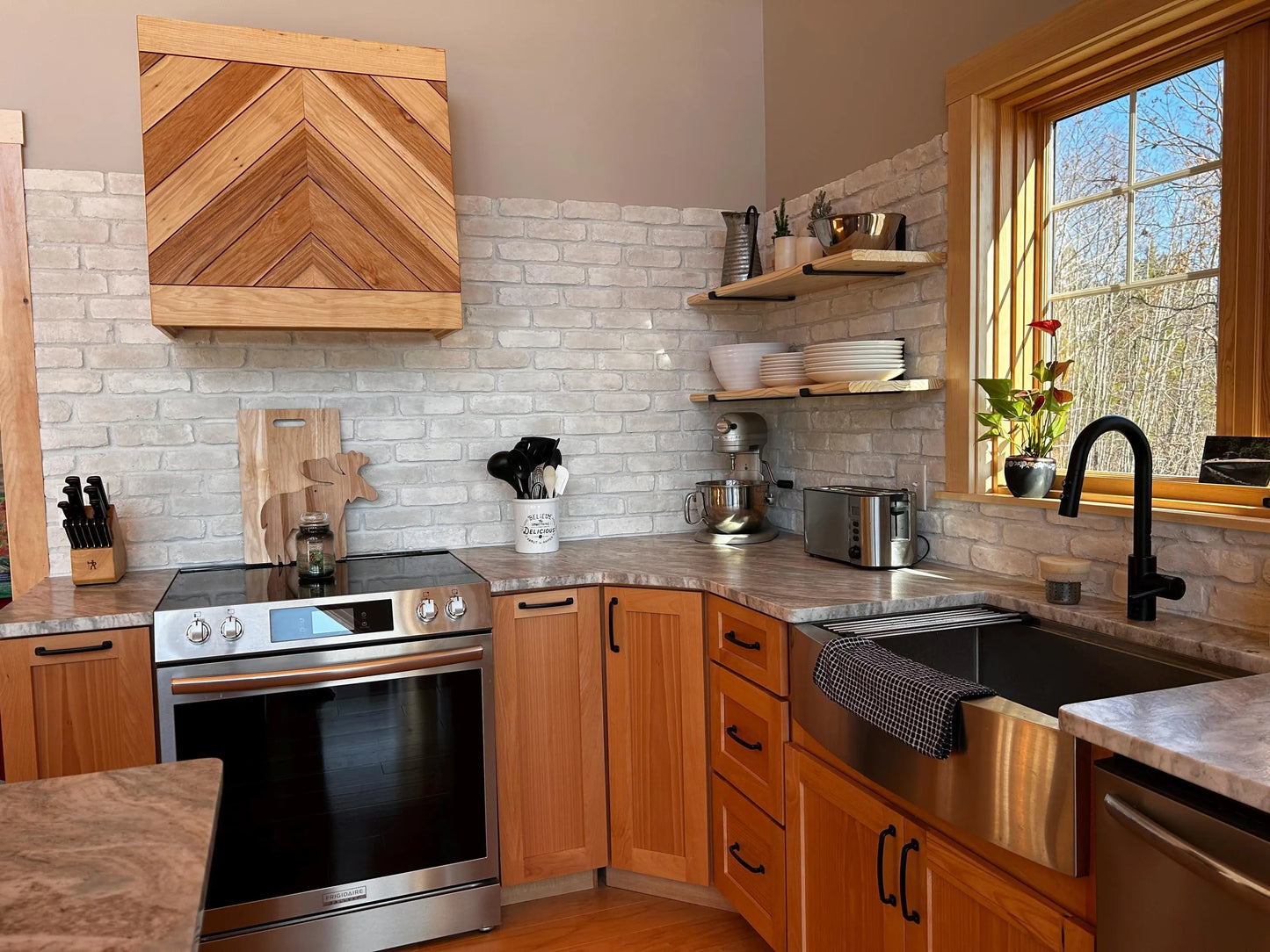 Hickory Chevron Wood Range Hood Cover – Custom Decorative Kitchen Vent